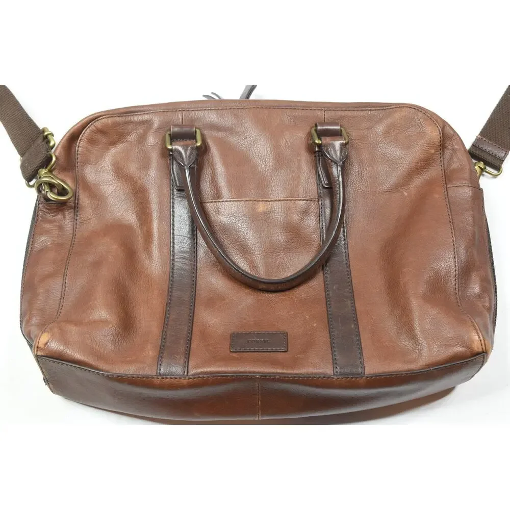 Fossil Evans Workbag Brown Leather Shoulder Strap Adjustable Commuter Travel